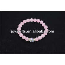 Alta calidad Cristal rosa natural pulsera de cuarzo, pulsera hecha a mano, pulsera de piedras semi preciosas